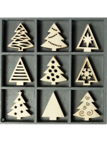 Koka ornamentu  komplekts Christmas Trees, 45 gab.