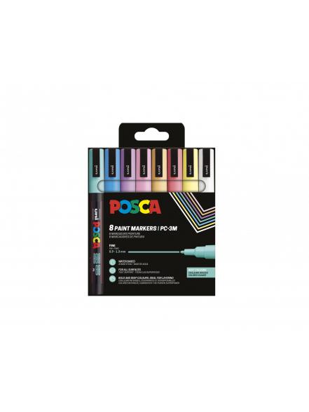 Marķieris ūdens bāzes UNI Posca PC-3M 8 krāsas kartona kastītē, Soft colours