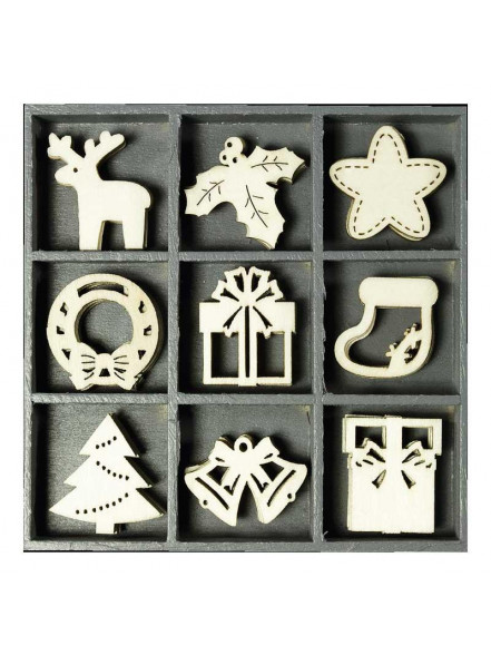 Koka ornamentu komplekts Christmas 1, 45gab.