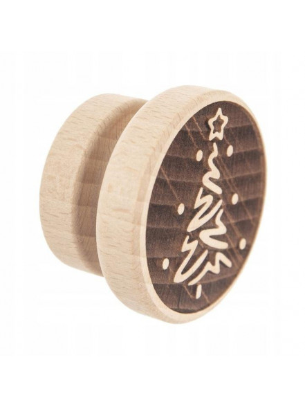 Cepumu ornamenta uzspiedējs (koka) zīmogveida d5.5cm Eglīte