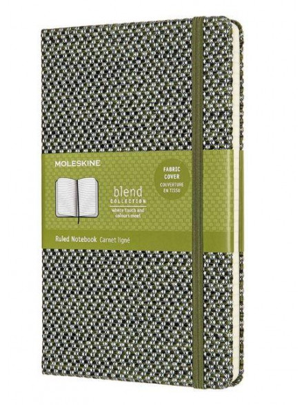 Piezīmju grāmata Moleskine Blend, līniju, 13x21cm,  zaļa krāsa auduma vāks
