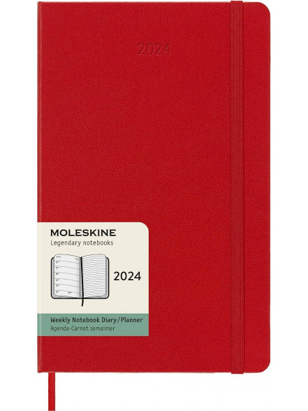K/2024 Dienasgrāmata Moleskine, nedēļa, 13x21cm, sarkanos cietos vākos