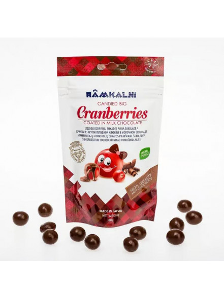 Lielogu dzērveņu sukādes piena šokolādē MIX, 80 g.