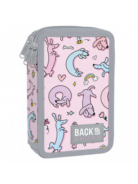 Penālis ar trīs rāvējslēdzējiem BACKUP 7 modelis EW 06, 20 x 13 x 7 cm, 475 g, rozā Cute Dogs