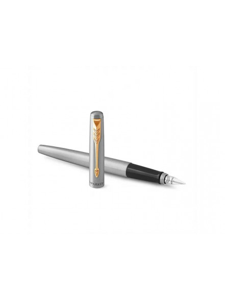 Tintes pildspalva Parker Jotter Stainless Steel GT Medium Blue, spīdīga sudraba/zelta korpuss