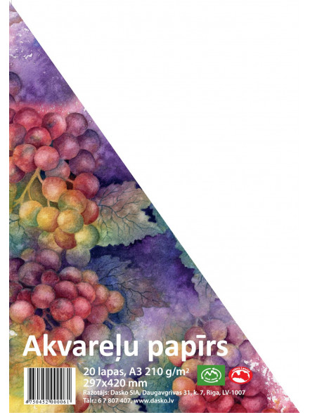 Akvareļu  papīrs A3 210g/m² 20lp