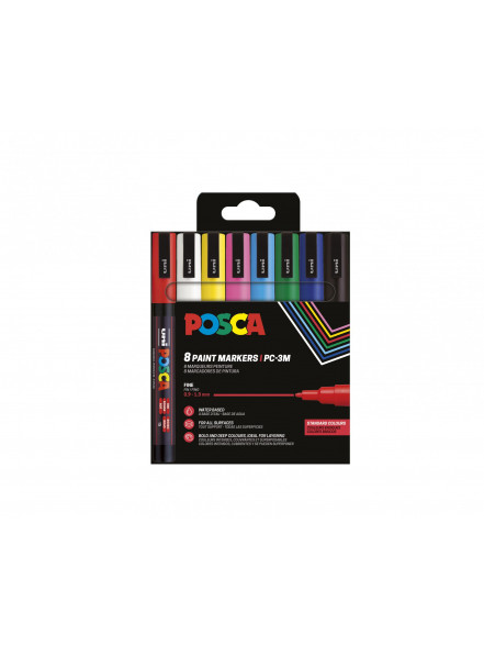 Marķieris ūdens bāzes UNI Posca PC-3M 8 krāsas kartona kastītē, Standard colours