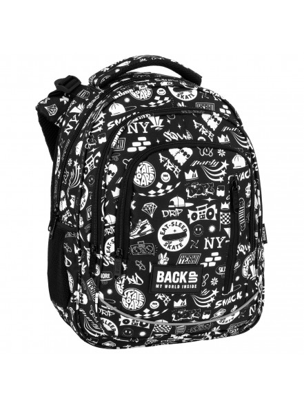 Mugursoma BACKUP 7 MODELIS R 57,  39 x 27 x 20 cm , 850 g, melns ar baltiem uzrakstiem