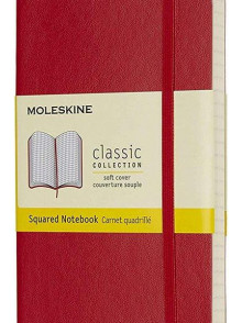 Piezīmju grāmata Moleskine, rūtiņu, mīkstos sarkanos vākos, 9x14 cm