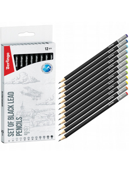 Zīmuļu komplekts 3H-3B 12 gab., noasināts Berlingo