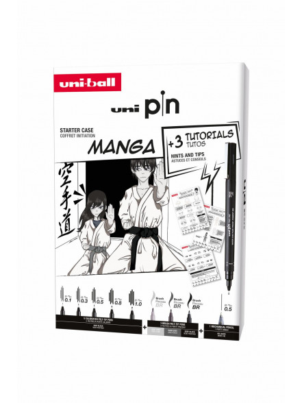 Marķieru UNI PIN komplekts Nr.1 Manga 8 gab.+ zīmulis Shalaku S 0,5mm + pamācība