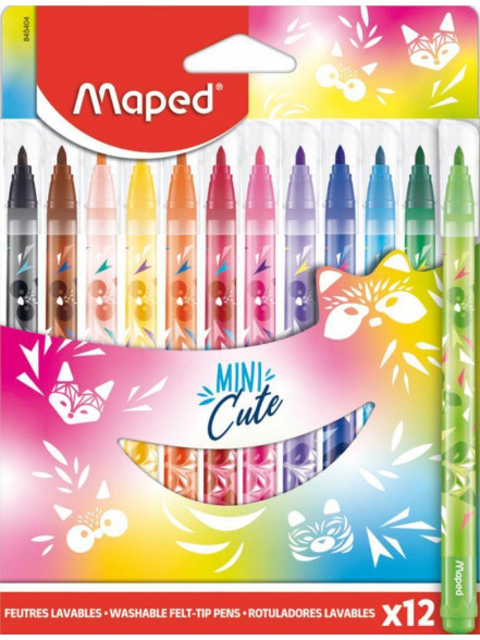 Flomasteri MAPED Mini Cute 2.8mm 12 krāsas, kartona blisterī A