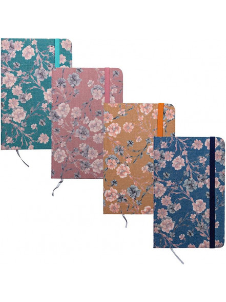 Bloknots A7 līniju 80lp. cietos vākos ar gumiju Flowers