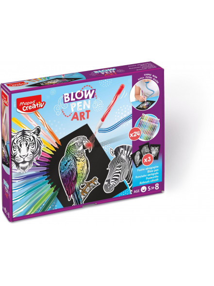 MAPED Creativ 24 krāsu pūšamie flomāsteri Blowpen Art + 3 kartiņas 5>8