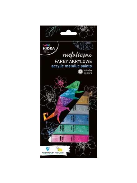 Akrila krāsas 12x12ml,metāliskas, KIDEA