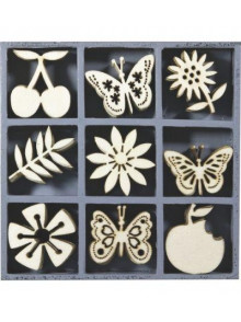 Koka ornamentu  komplekts Fruit-Butterflies-Flowers, 45 gab.
