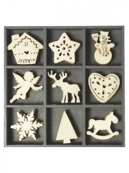 Koka ornamentu komplekts Christmas3, 45 gab.