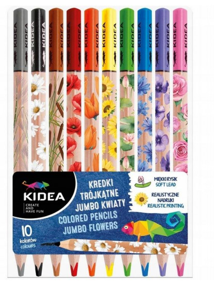 Trīsstūrveida Jumbo ziedu zīmuļkrāsas, 10 krāsas KIDEA