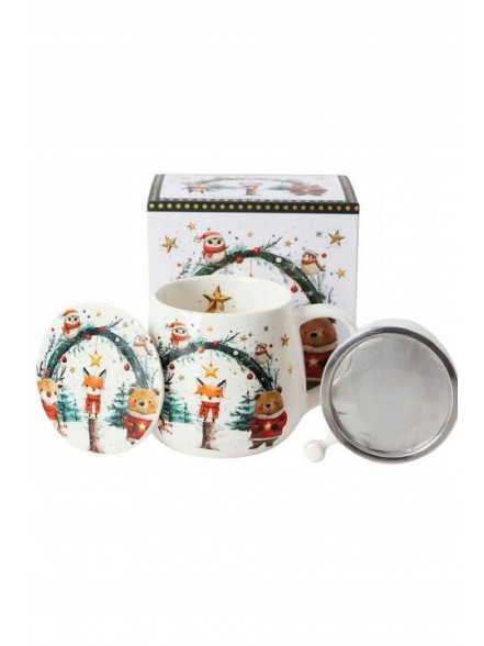 Krūzīte 430ml ar sietiņu un vāciņu Christmas Cuties2