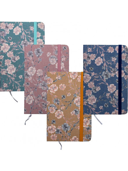 Bloknots A6 līniju 80lp. cietos vākos ar gumiju Flowers