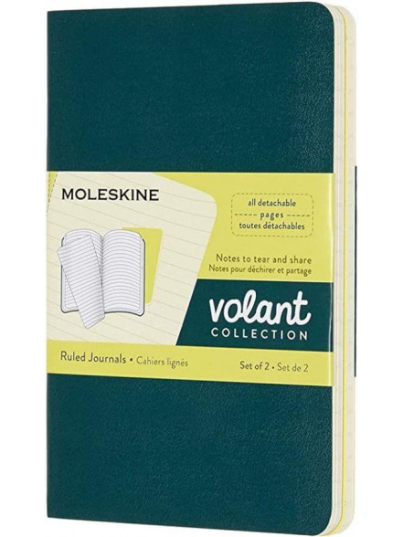 Piezīmju grāmata Moleskine Volant, zaļos vākos 13*21 cm, līniju, 2 gab.