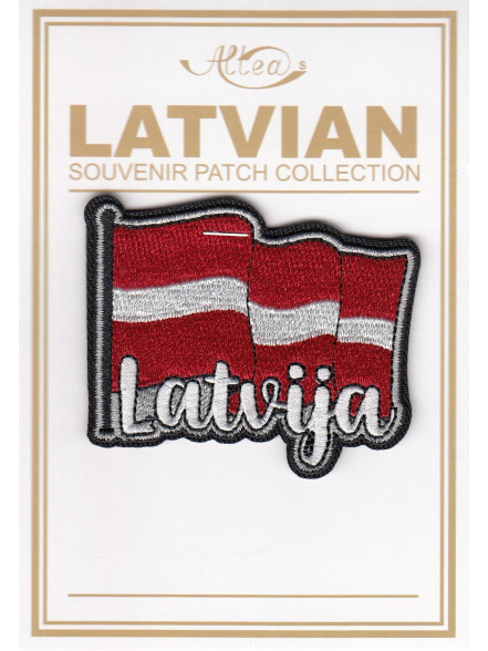 Uzšuve Latvija uzraksts uz karoga