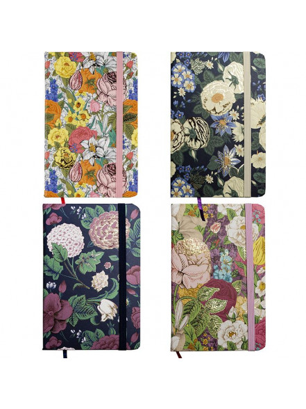 Bloknots A6 līniju, 80 lpp., cietos vākos ar gumiju FLOWERS
