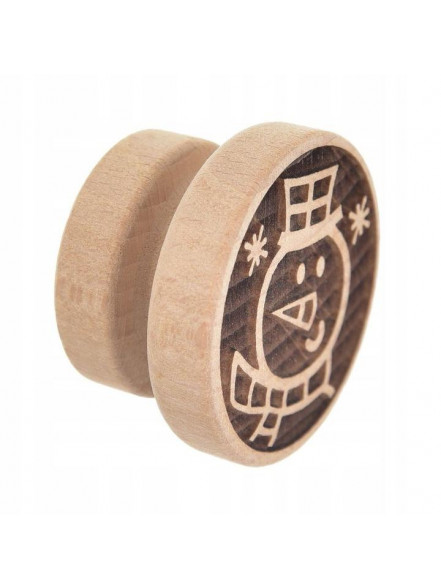 Cepumu ornamenta uzspiedējs (koka) zīmogveida d5.5cm Snowman