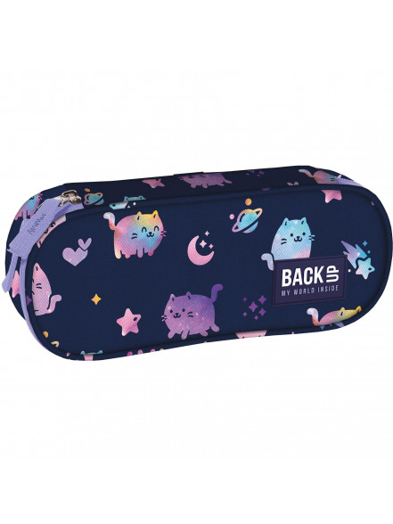 Penālis BACKUP 7, modelis A 50,  23 x 9 x 5 cm, 120 g, tumši zils ar rozā kaķiem