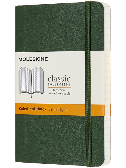 Piezīmju grāmata Moleskine, līniju, mīkstos vākos, zaļa krāsā, 9x14 cm