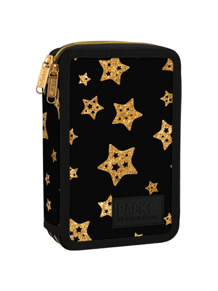 Penālis ar diviem rāvējslēdzējiem BACKUP 7 modelis DW 40, melns ar zelta zvaigznītēm