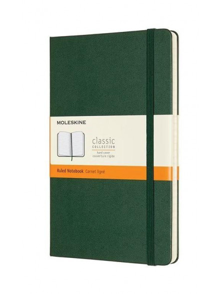 Piezīmju grāmata Moleskine Clolored  Classic, līniju lapas, zaļos vākos, 13x21cm