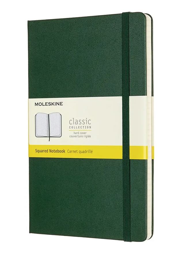 Piezīmju grāmata Moleskine Classic,līniju  lapas, zaļos vākos, 13x21cm