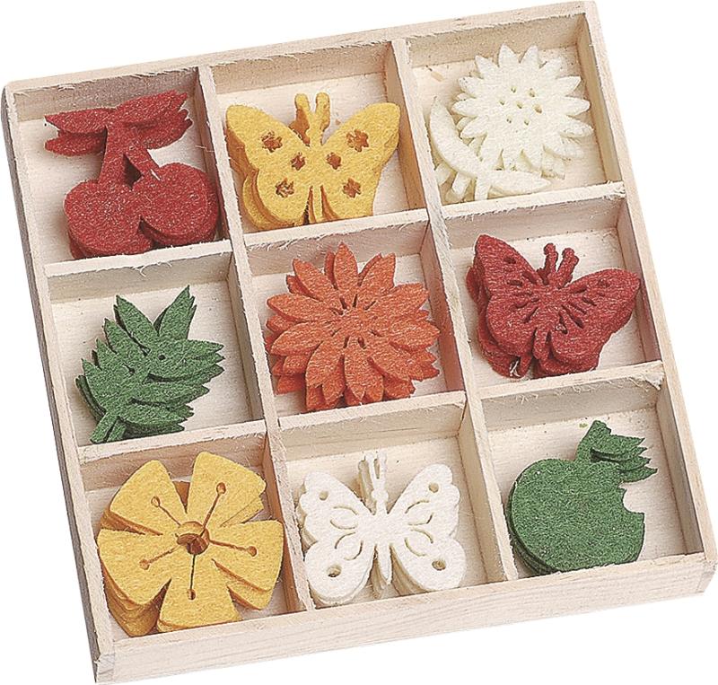 Filca ornamentu komplekts Fruit-Butterflies-Flowers, 45gab.